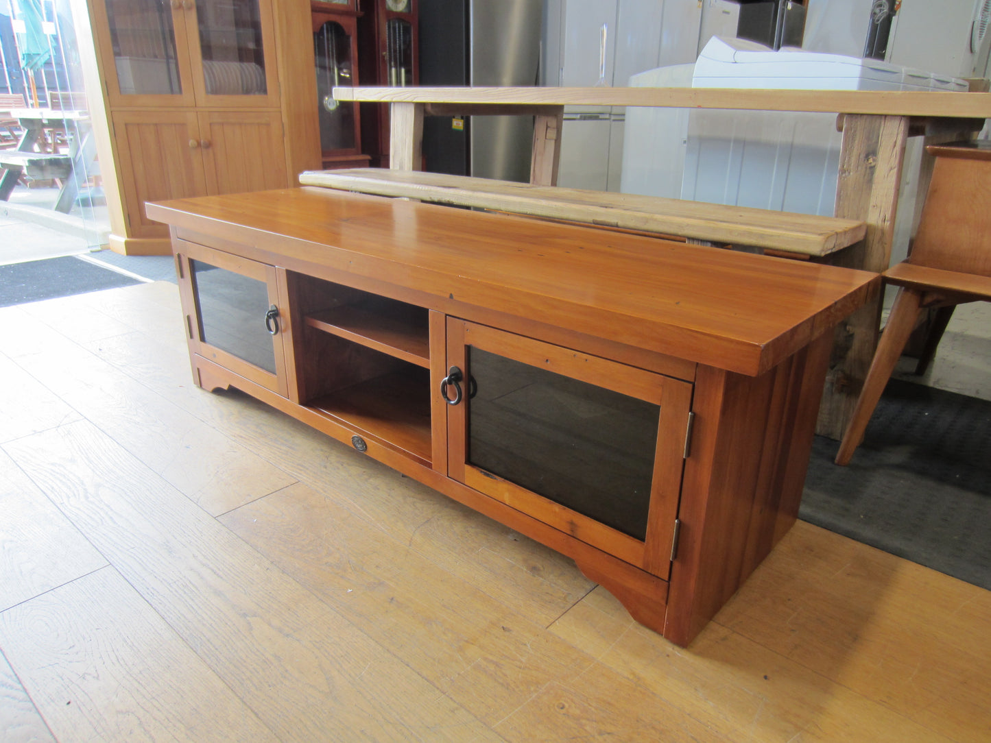 'Woodpeckers' Solid Recycled Rimu Entertainment Unit