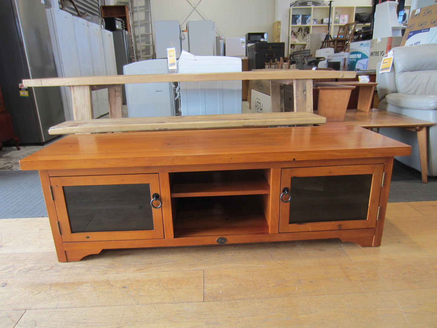 'Woodpeckers' Solid Recycled Rimu Entertainment Unit