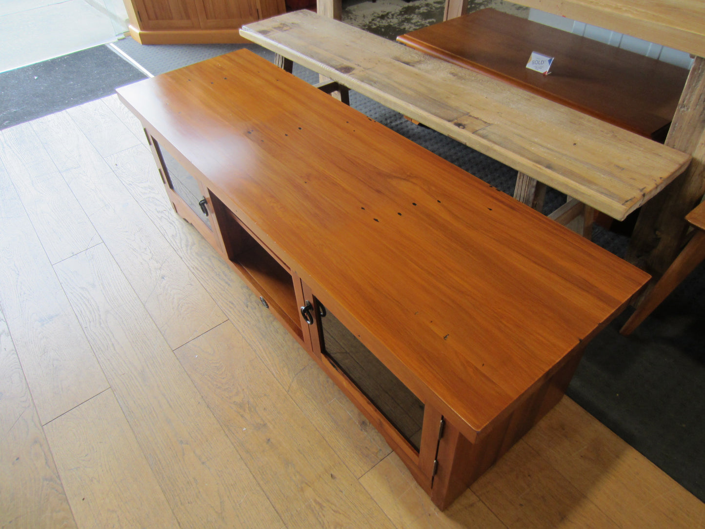 'Woodpeckers' Solid Recycled Rimu Entertainment Unit