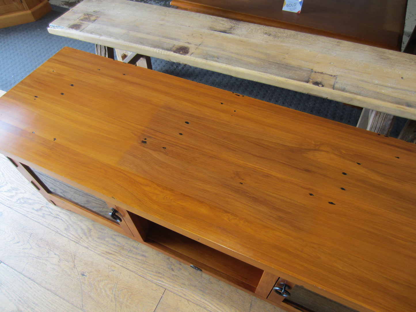 'Woodpeckers' Solid Recycled Rimu Entertainment Unit