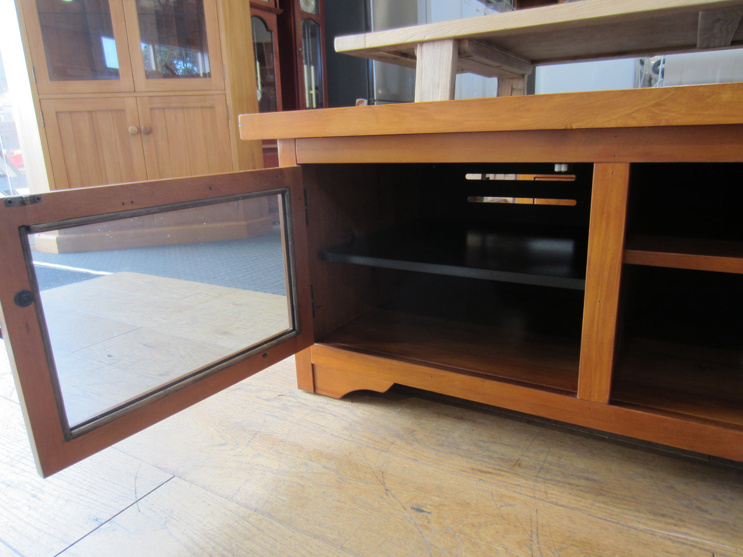 'Woodpeckers' Solid Recycled Rimu Entertainment Unit