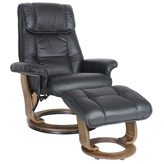 Mursa Leather Chair & Stool - Black