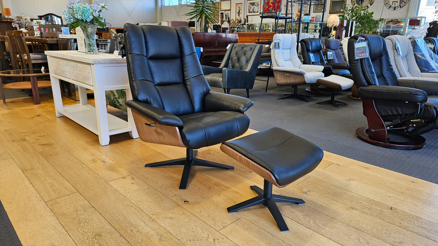 Hampton Leather Recliner & Foot Stool