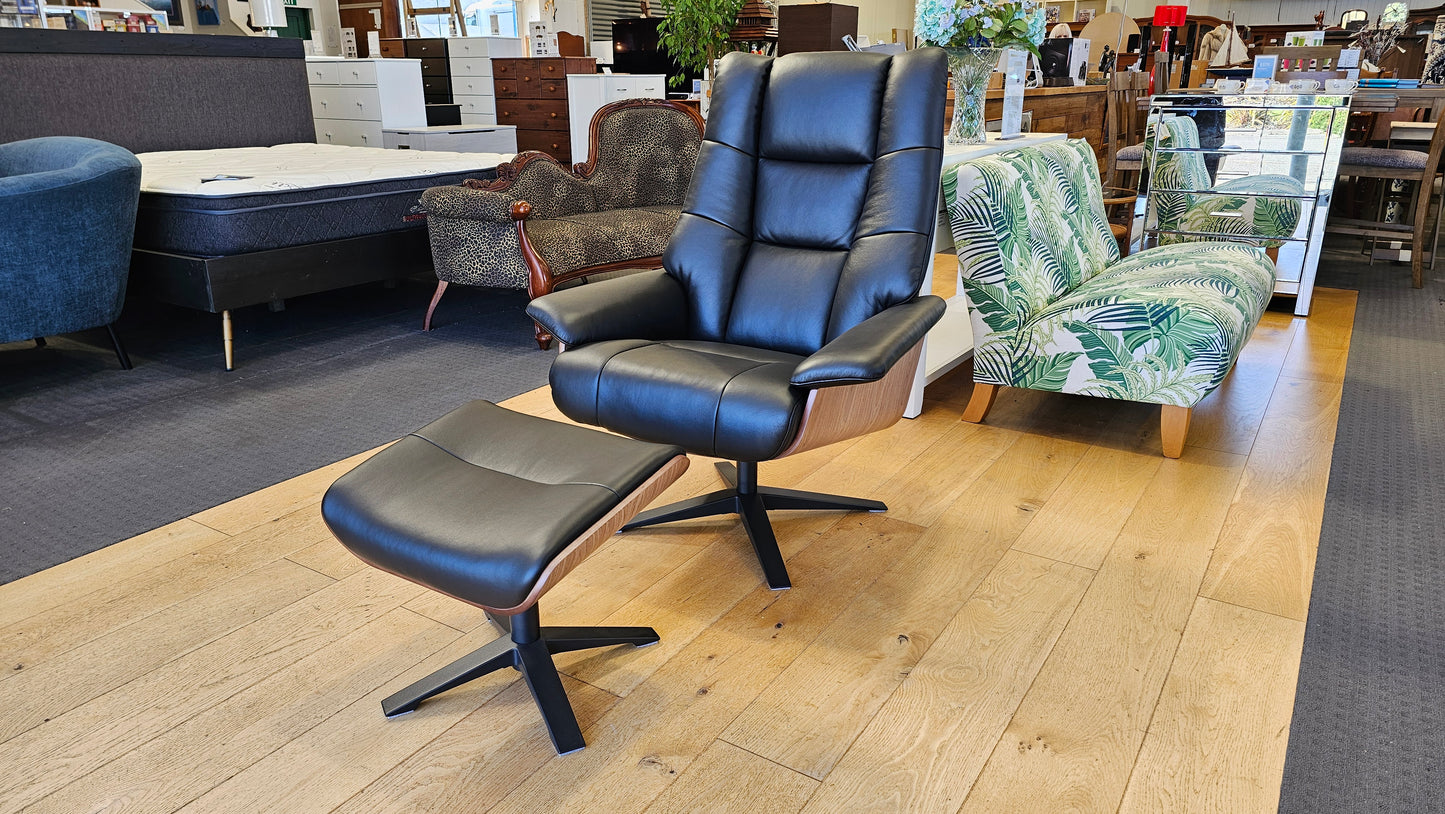 Hampton Leather Recliner & Foot Stool