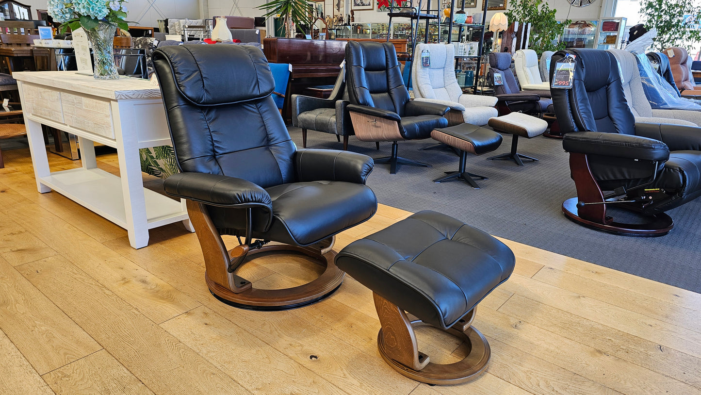 Mursa Leather Chair & Foot Stool - Black