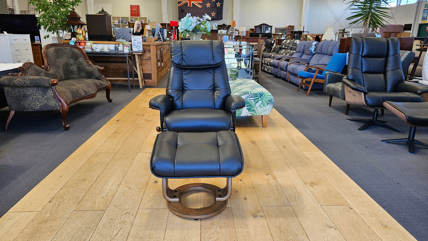 Mursa Leather Chair & Foot Stool - Black