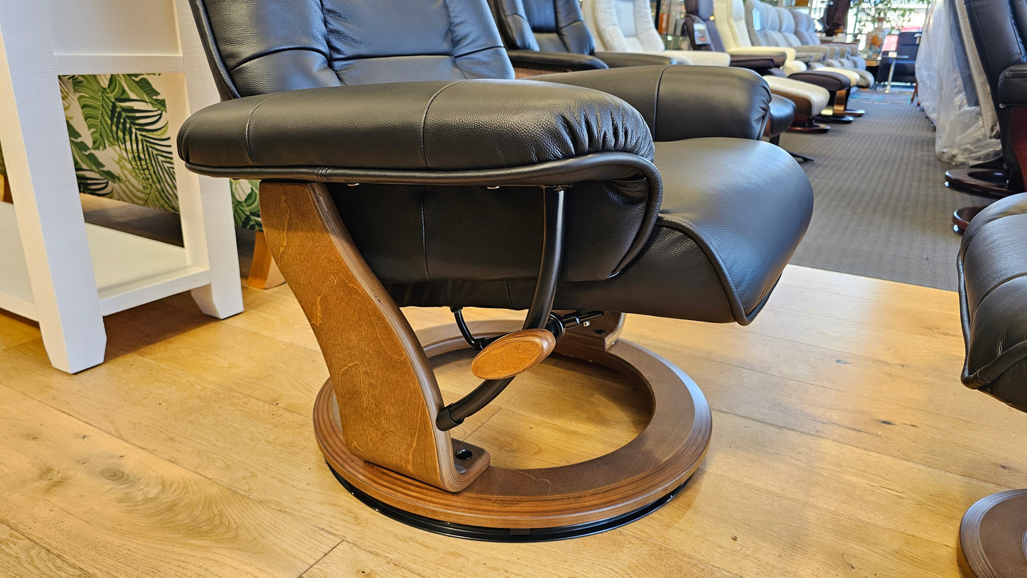 Mursa Leather Chair & Foot Stool - Black