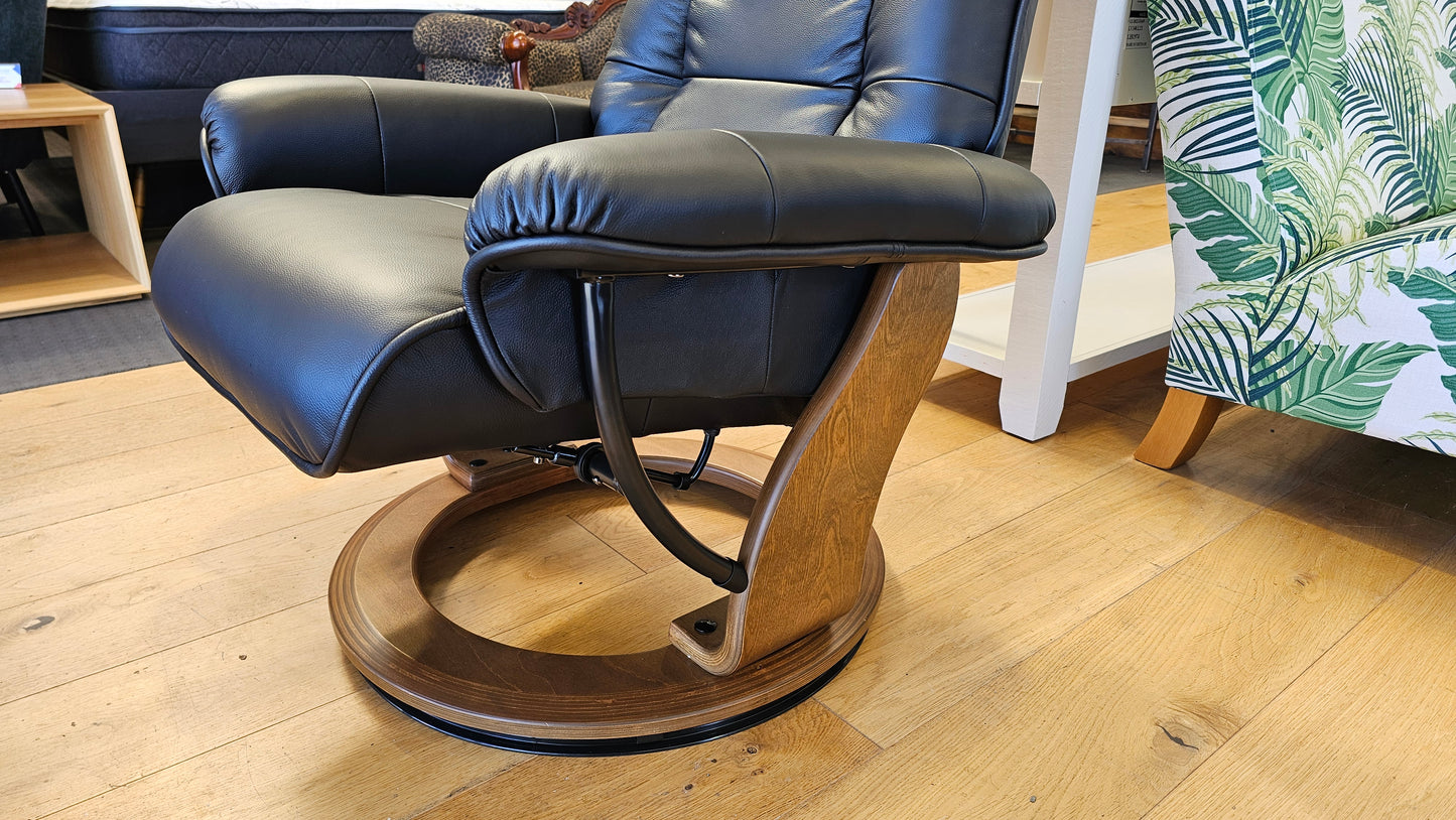 Mursa Leather Chair & Foot Stool - Black