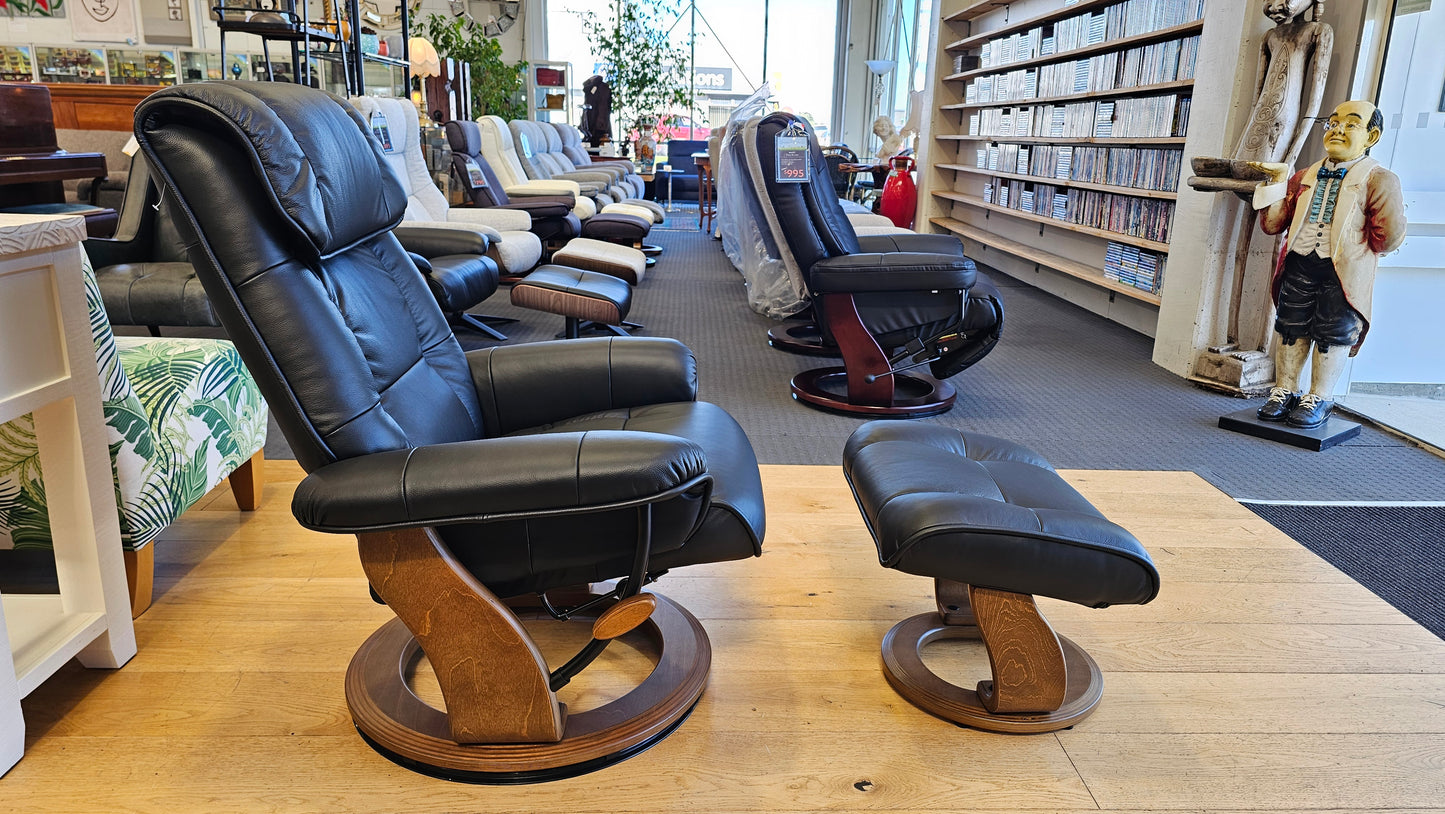 Mursa Leather Chair & Foot Stool - Black