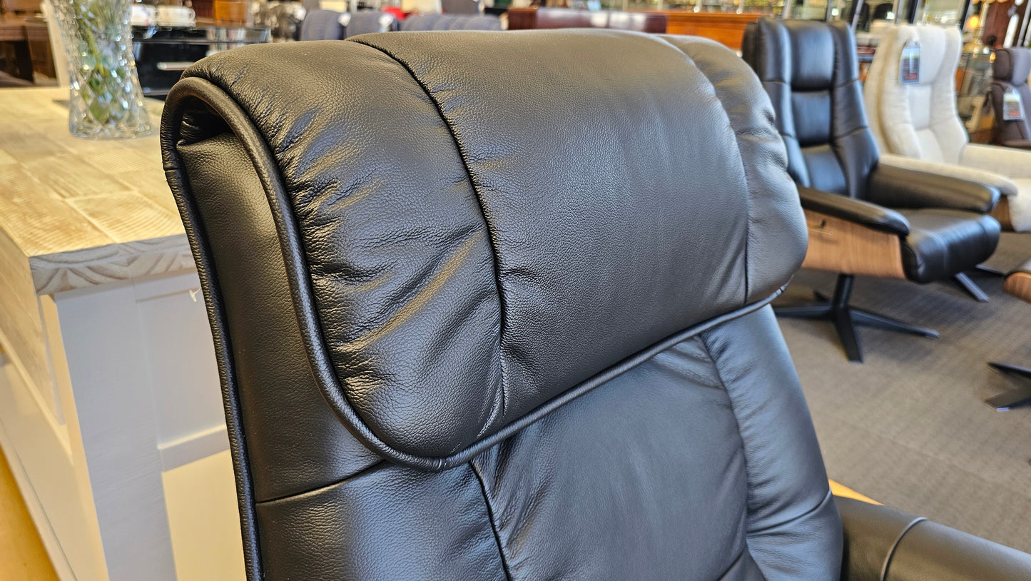 Mursa Leather Chair & Foot Stool - Black