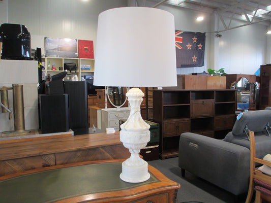 Large Carved White Marble Table Lamp