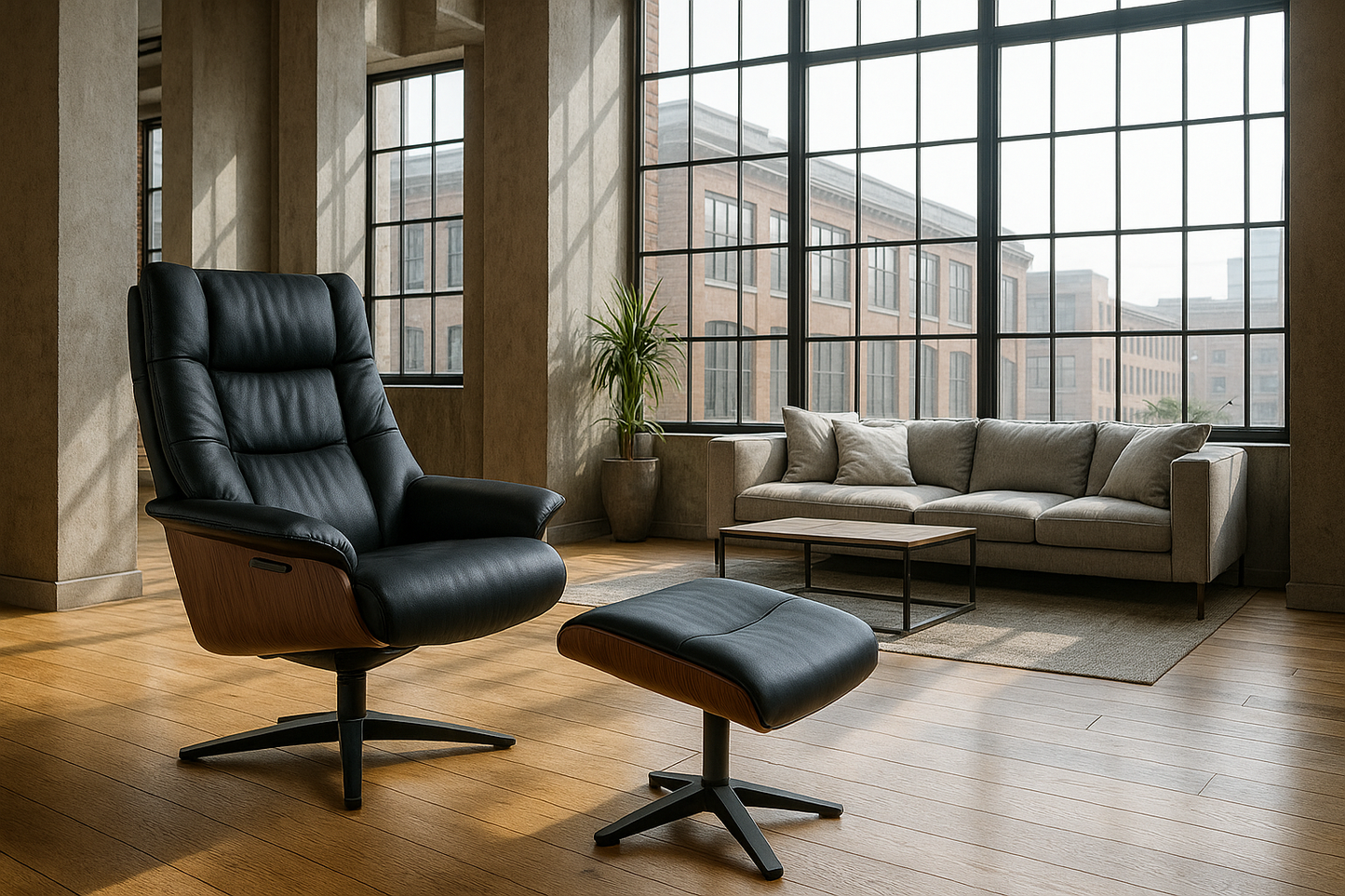 Hampton Leather Recliner & Foot Stool